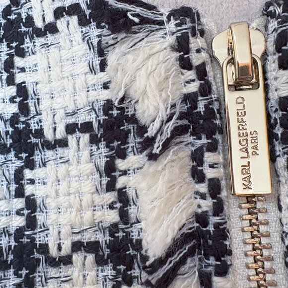 Karl Lagerfeld Paris Woven Jacket Tweed Zip Up Dress Blazer Zipper Cuffs Size 4 - Picture 7 of 16